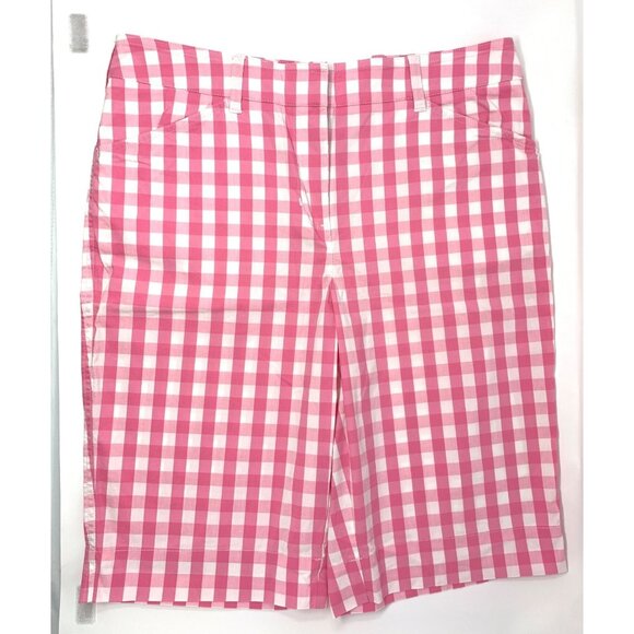 Jones New York Sport Stretch Flat Front Pink/White Check Women's‎ Shorts Size 10 - Picture 1 of 8